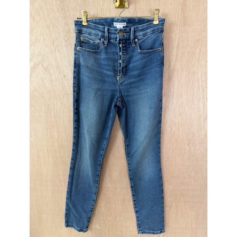 Good American Good Legs Crop Skinny Jeans Indigo564 High Rise Button Fly 4/27